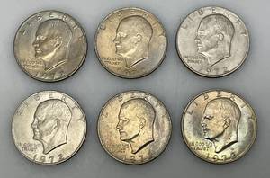 lot 14 image: 1972 Plain No Mint Mark Eisenhower One Dollar Coins