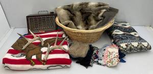 lot 82 image: Misc. Fleece Blankets, Antlers And More