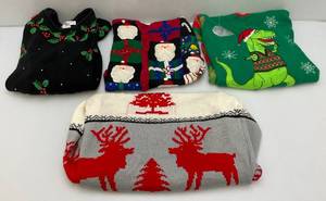 lot 94 image: Misc. Vintage Christmas Sweaters 1Med, 2 L, 1XL