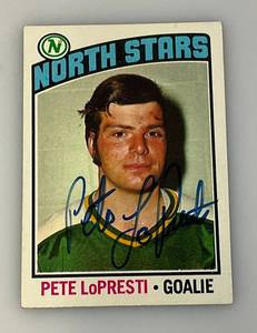 lot 106 image: 1976 Topps Autographed (PETE LoPRESTI) NORTH STARS Trading Card (In Protective Sleeve)
