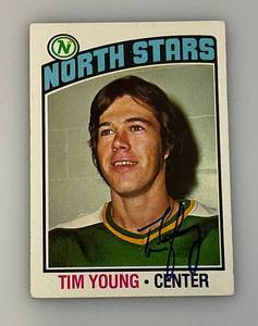 lot 108 image: 1976 Topps Autographed (TIM YOUNG) NORTH STARS Trading Card (In Protective Sleeve)