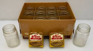lot 222 image: Vintage Box Of KERR Brand 16Oz. Self Sealing Canning Jars And Seal Lids (New Old Stock)