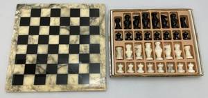 lot 240 image: Est. $395.00 - $900.00 Vintage Chiellini Marble Chess Board And C A&A Genuine Alabaster Chess Pieces In Original Box