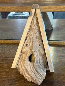 lot 10J image: Hand-Carved Wood Birdhouse with Tree Spirit Face Design