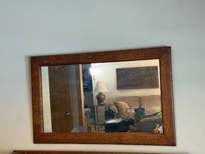 lot 14J image: Rectangular Wood Framed Wall Mirror 32.5 x 20.5 Inches