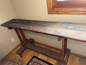 lot 26J image: Rustic Wooden Plant Stand with Casters