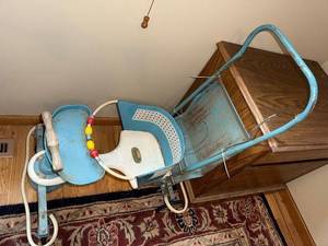 lot 27J image: Vintage Taylor Tot Baby Walker and Stroller Blue Metal