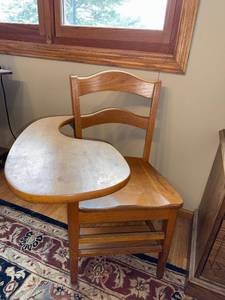 lot 29J image: Vintage Wood School Desk Chair with Attached Writing Tablet