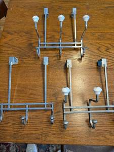 lot 49J image: Set of 3 Over-the-Door Metal Coat Racks with Hooks