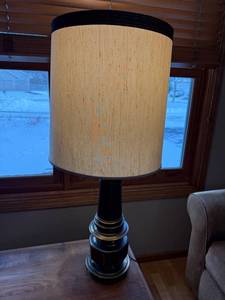 lot 51J image: Vintage Brass Table Lamp with Drum Shade, 37 Inches Tall