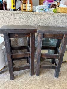 lot 82J image: Pair of Wooden Bar Stools with Dark Finish, 29 Inch Height