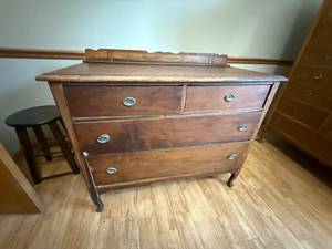 lot 84J image: Antique Wooden Dresser with 4 Drawers and Brass Pulls