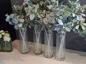 lot 261 image: Lot of (4) Faux Plant Arrangement with Clear Glass Cylinder Vase