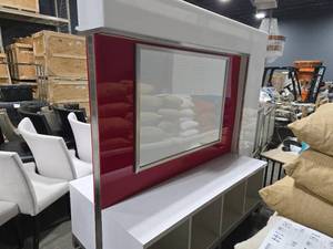 lot 60 image: Lighted 2-Sided Rolling Display Cabinet with Whiteboard and 4 cubbies (each side) 7-12 x 3-12 x 7