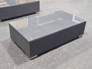 lot 69B image: Glass Top  Wicker Outdoor Coffee Table 43 x 24 x 12