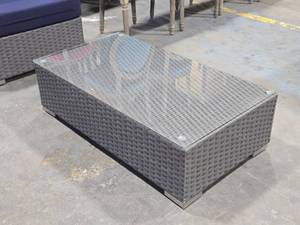 lot 69C image: Glass Top  Wicker Outdoor Coffee Table 43 x 24 x 12