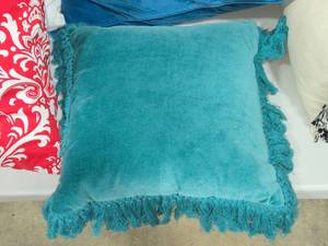 lot 172 image: Lot of (1) 16 Suede Throw Pillow with Fringed Edges