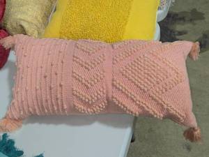 lot 169 image: Lot of (1) Textured Bobble Stitch pattern Decorative Throw Pillow 24 x 10