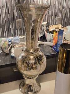 lot 319 image: Distressed Finish Glass Trumpet Vase with Globe Base 28 (silver mercury)