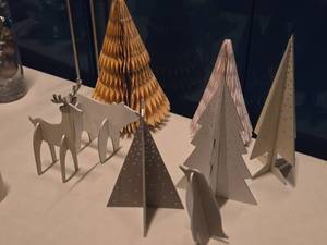 lot 359 image: Lot of (8) Winter  Christmas Dcor - (5) Trees and (3) Animals - Bear, Deer, Penguin