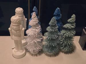 lot 361 image: Lot of (7) Winter  Christmas Dcor - (5) Trees and (2) Nutcrackers