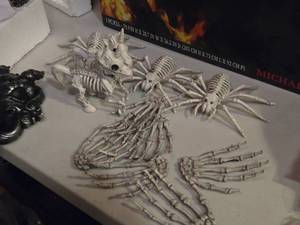 lot 381 image: Lot of (10) Halloween Dcor - Hard Plastic Skeleton Hands, Unicorns, Spiders