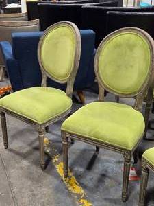 lot 32 image: Lot of (2) Wood Frame Oval Back Accent Chairs by Linon Manchester (spring greendistressed wood)