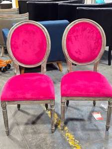 lot 35 image: Lot of (2) Wood Frame Oval Back Accent Chairs by Linon Manchester (fusciadistressed wood)