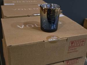 lot 346 image: Lot of (3 Boxes) Volens Glass Votive  Tea Light Candleholder 12-count ( 36 total items ) (navy blue & gold)