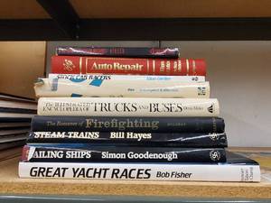 lot 27 image: Lot of 9 Transportation and Machinery Books - Cars, Ships, Trains, Firefighting