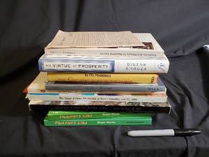 lot 32 image: Mixed Book Lot - Signed Copy of The Virtue of Prosperity by Dinesh DSouza, Murphys Law, Auction Catalogs & More (9 Books)