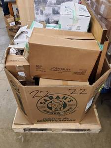 lot 51 image: Pallet of Framed Art, Glassware, dinnerware, crystal, knick knacks and Assorted Items