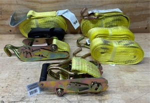 lot 56 image: Ultra-Tow Nylon Tow Strap, Ratchet Tie Down lot of 7