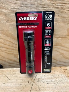 lot 107 image: Husky 800 Lumens Dual Power LED Rechargeable Focusing Flashlight with Rechargeable Battery and USB-C Cable Included
