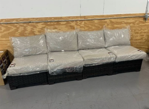 lot 20A image: KATHY IRELAND River Brook Collection Lot of 4- K1043B-AS-DB Patio Chairs with Cushions- Walnut Wicker