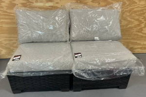 lot 30A image: KATHY IRELAND River Brook Collection Lot of 2- K1043B-AS Patio Chairs with Cushions- Walnut Wicker