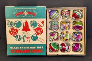 lot 2 image: Set of 12 Radko Shiny Brite Glass Christmas Ornaments with Original Box