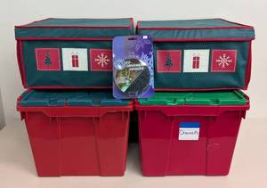 lot 44 image: Holiday Storage Totes and Christmas Ornament Hanger Set
