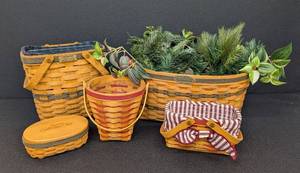 lot 71 image: Assorted Longaberger Basket Collection with Liners and Greenery