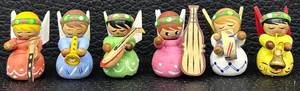 lot 20H image: Set of 6 Miniature Wooden Angels with Musical Instruments, 1.5 Inches Tall