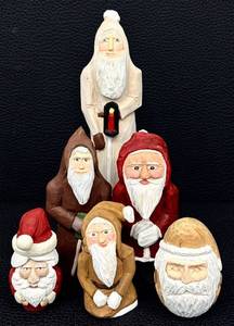 lot 23H image: Set of 6 Hand-Carved Wooden Santas