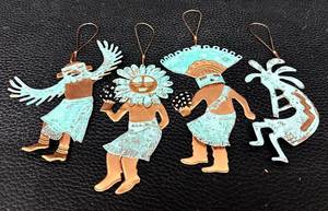 lot 50H image: Set of 4 Southwest Copper Ornaments with Turquoise Accents