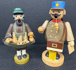 lot 9 image: Set of 2 Erzgebirge Wooden German Smokers, Handmade Folk Art  Postman German Smoker
