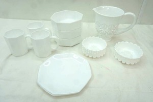 lot 42 image: White Milk Glass, Vintage Hobnail Milk Glass Candle Holders