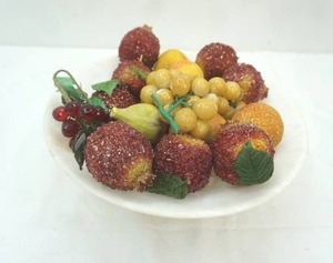 lot 55 image: Marble Fruit Bowl with Marble and Other Stone Decorative Fruit