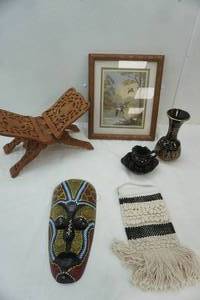 lot 62 image: Black Ceramic Mini Wash Basin and Pitcher, Greek Style Vase and Other Decor