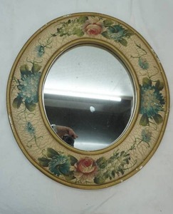 lot 79 image: Vintage Reverse-Painted Floral Oval Mirror
