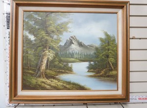 lot 86 image: Vintage Landscape Oil Painting on Canvas 30 by 26