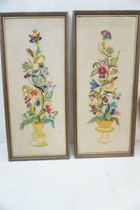 lot 103 image: (2ct) Vintage Framed Crewel Embroidery Artworks.
