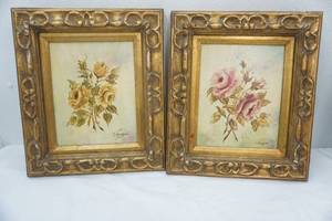 lot 114 image: Pair of Framed Oil Paintings. In Ornate Gold-Toned Frames. 13x 15x1.5